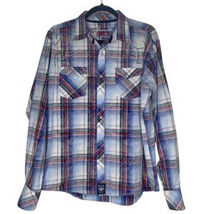 Rock 47 Western Shirt Mens‎ L Plaid Embroidered Rodeo Cowboy